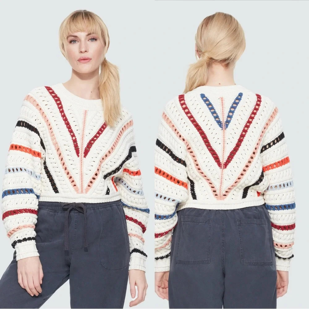 NWT BLACK  TAPE CHEVRON STRIPES CROCHET SWEATER